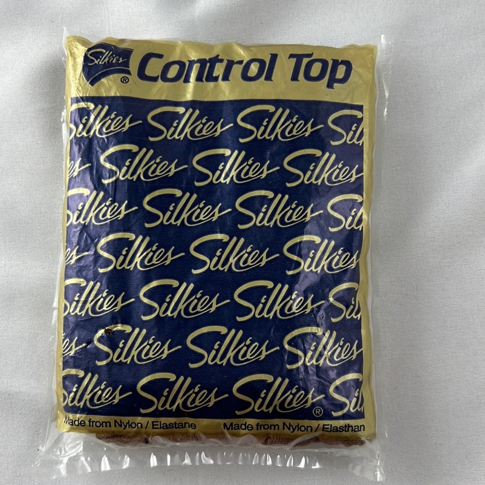Silkies control top hosiery nylon spandex tights Queen x-large Honey Beige